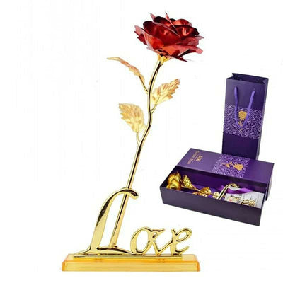 24k Gold Plated Rose With Love Holder Box Gift Valentine’s Day – Mother’s Day Gift – Flower Gold Dipped Rose.